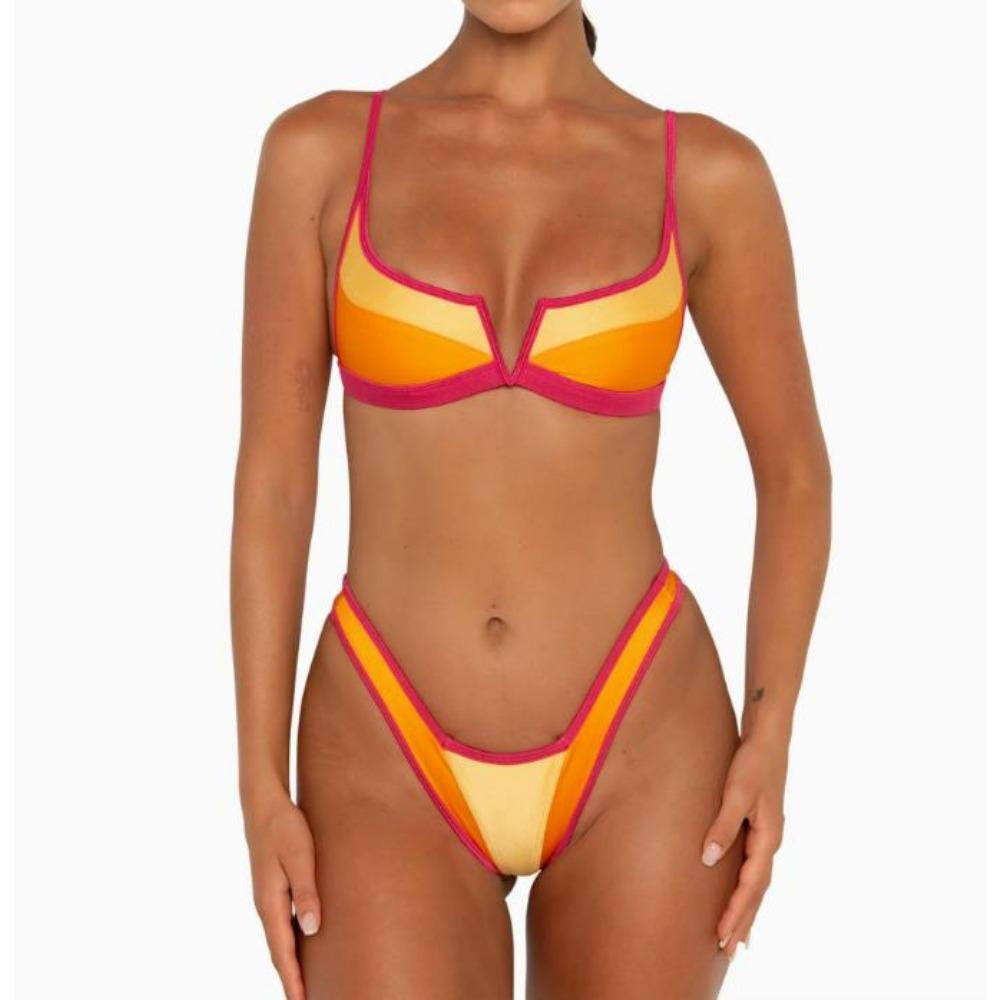 Новый сексуальный купальник бикини с V-образным вырезом, цветной комплект, раздельный купальник