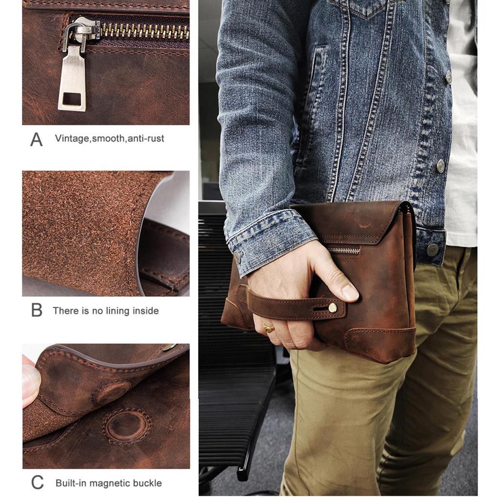 CONTACT'S Men Clutch Bags Crazy Horse Leather Long Wallet Men Large Capacity Hand Bag Male Purse With Phone Pocket