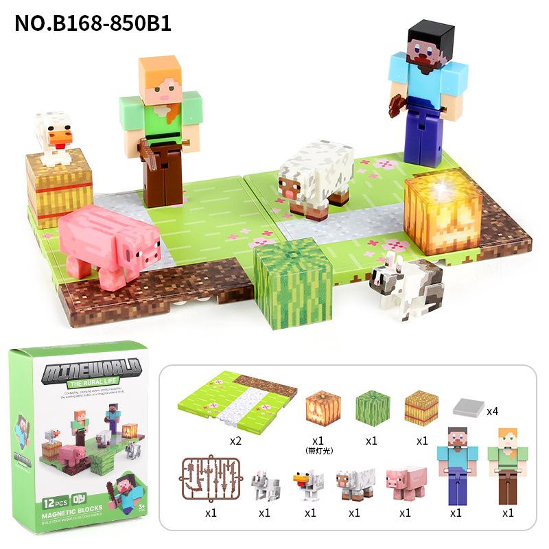 Magnetic World Building Blocks Set - Farm Lava Scene Magnetic Tiles Puzzle Toy for Kids Educational STEM Playset