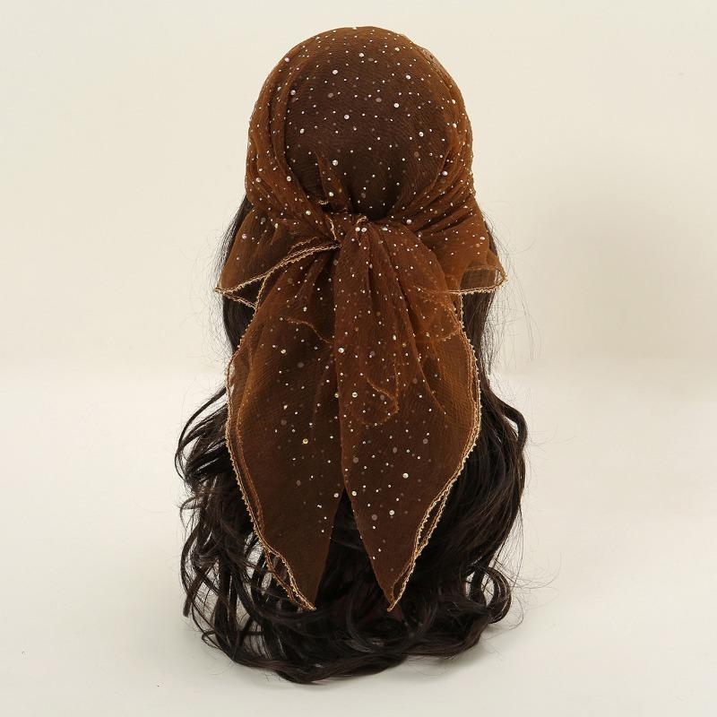 Hot Sale New Hot Diamond Headscarf Silk Scarf Women's Temperament Veil Head Scarf Sequined Cover Square Scarf High Quality