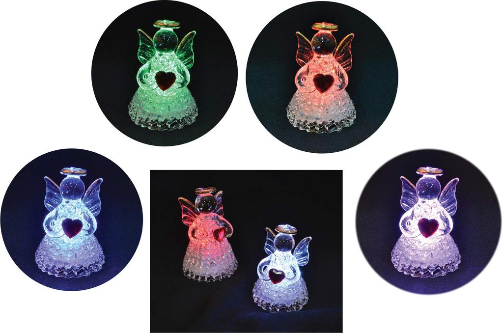 Fourcart Handmade Glass Crafts, LED Light-Up Heart Angels, Set of 6