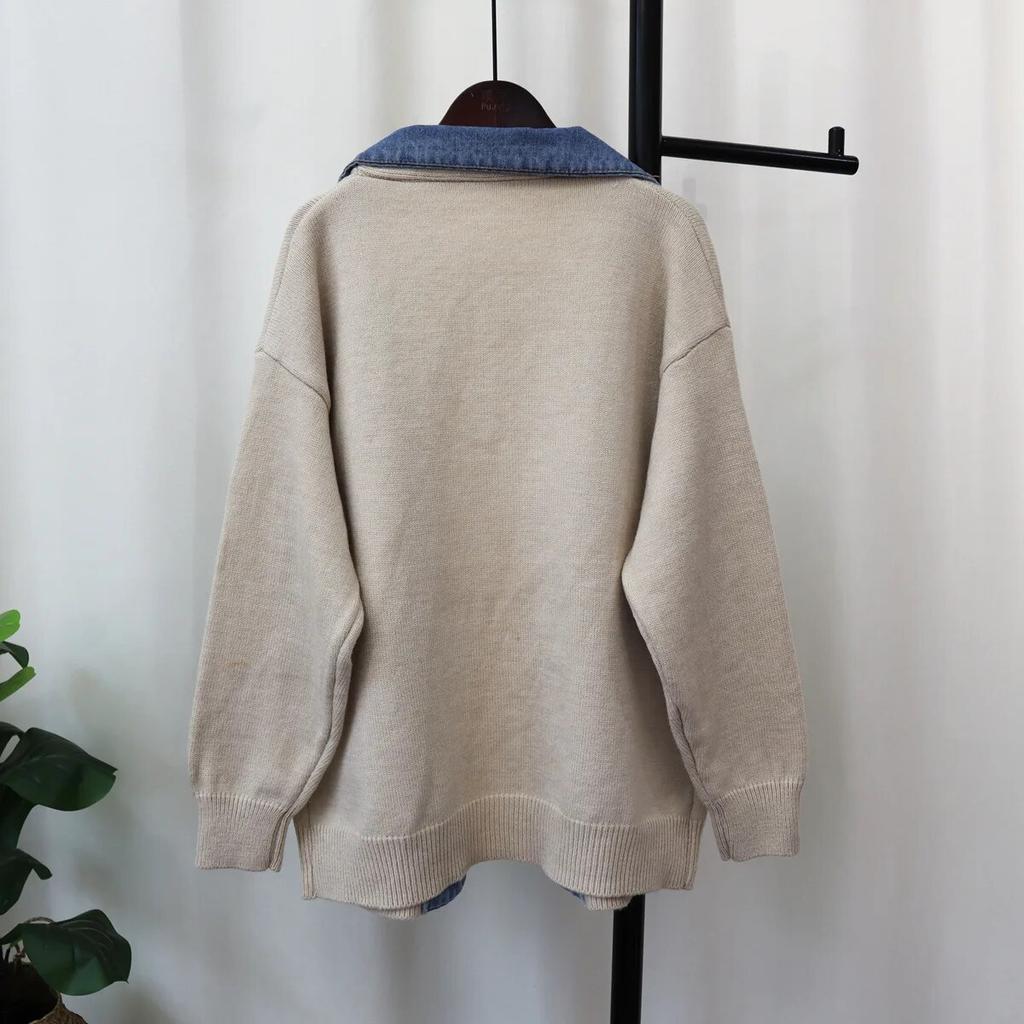 Осень-зима, джинсовый карманный женский свитер, куртка, повседневный универсальный вязаный женский кардиган, пальто, топы