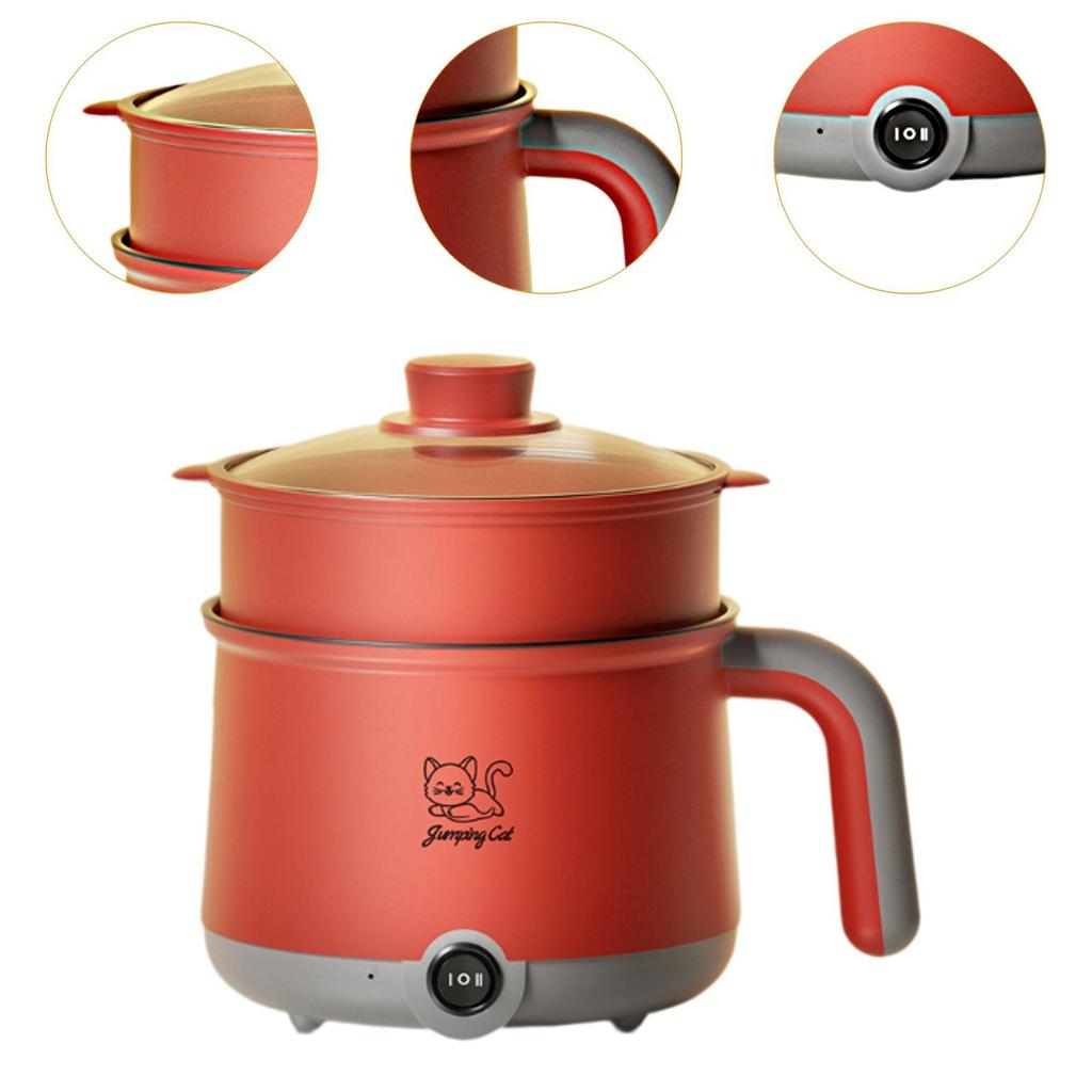 Electric Hot Pot with Steamer Multi Function Portable Noodles Cooker 1.8L Ramen Cooker for Steak Pasta Dumpling Shabu Shabu Soup