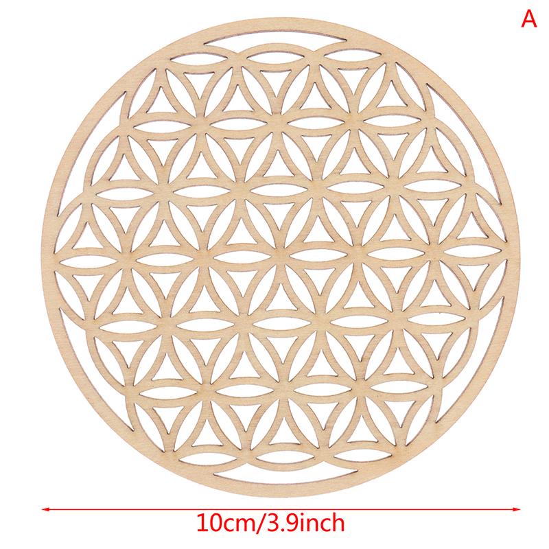 1Pc Creative Chakra Pattern Coaster Wood Flower Of Life Natural Symbol Round