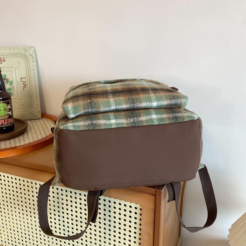 Осенний и зимний шерстяной клетчатый школьный рюкзак для студенток