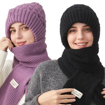 Зимние вязаные шапки и шарфы Skullies, комплект из холодного шарфа для защиты ушей, теплые шапки для девочек, ветрозащитные шапки для велоспорта и женщин, кепки для активного отдыха