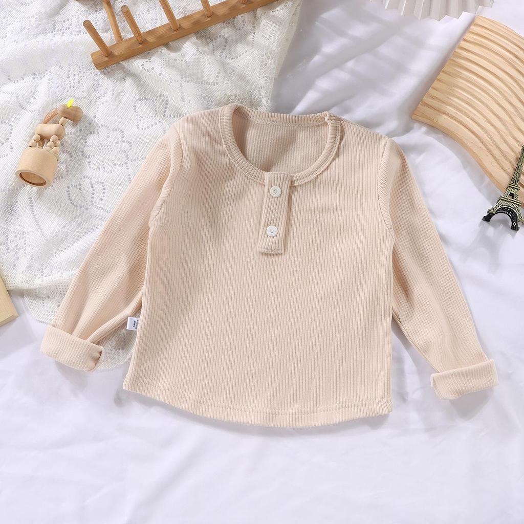 Wear Round Neck Pit Striped German Velvet Children's Base Shirt for Spring and Autumn, Long Sleeved T-shirt for Boys and Girls, Western-style Top