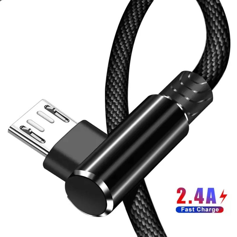 1 шт. кабель Micro USB, 90 градусов, USB-кабель, 1 м для смартфона, телефона, USB-кабель C, 2,4 А, быстрая зарядка