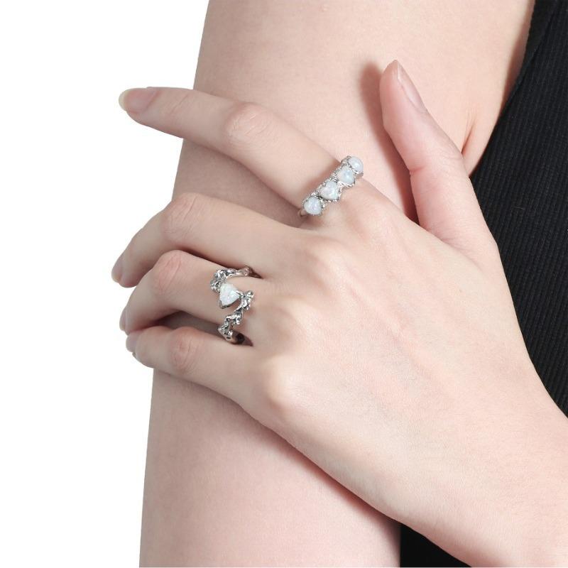 Irregular Opal Ring Trendy Elegant Simple Women Punk Lava Texture Handmade Rings Girls Party Jewelry Gifts Accessories