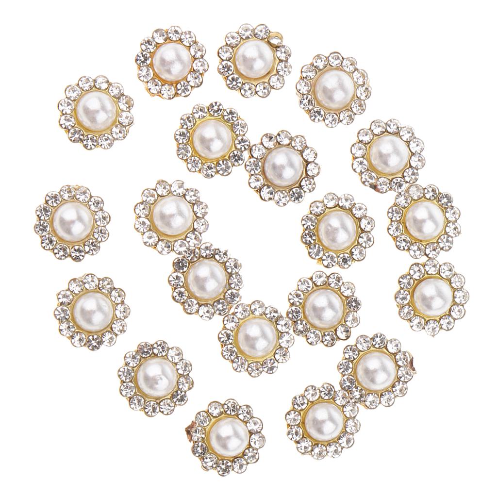 20 Pieces Faux Pearl Buttons Rhinestone Embellishments Flatback for DIY 12mm