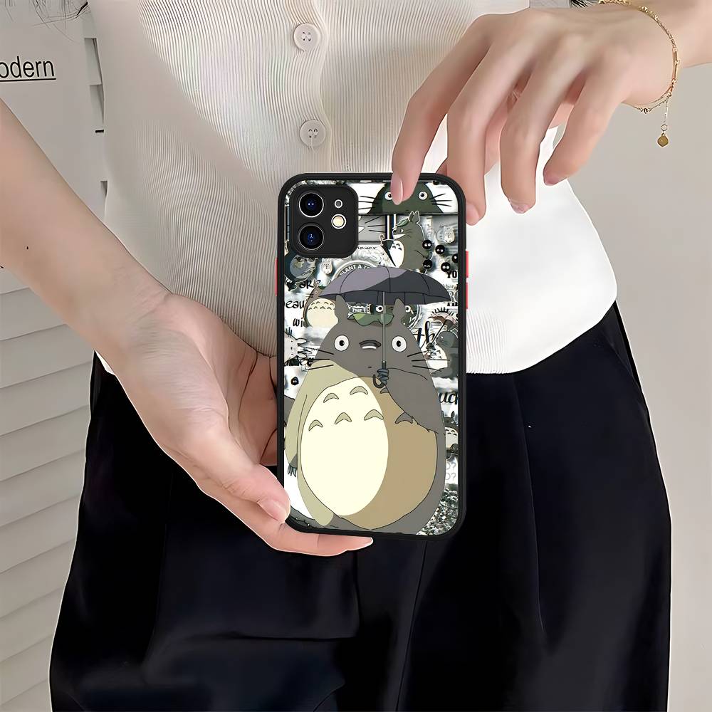 Мультяшный прозрачный чехол для-T-T-TotoroS Для IPhone 16 15 14 Plus 13 12 11 Pro Max X XS MAX Полупрозрачный матовый противоударный чехол