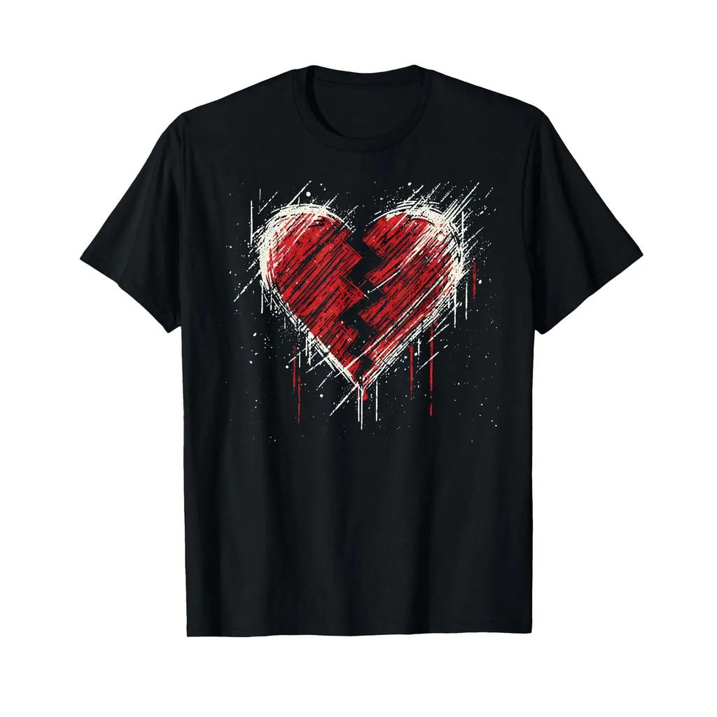 Broken Heart Alternative Grunge Goth Rock Emo Valentine T Shirt Vintage Unisex Fashion Comfortable Top For Everyday Wear