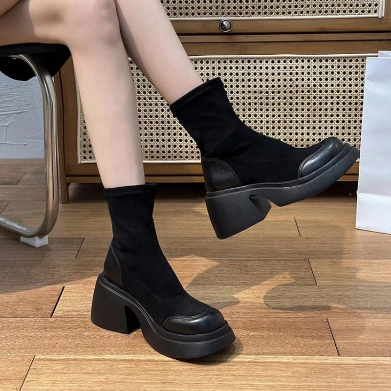 Fashion New Boots Women's Fashion Mid Tube Boots 2024 Women's Square Heel Round Head Autumn and Winter Boots