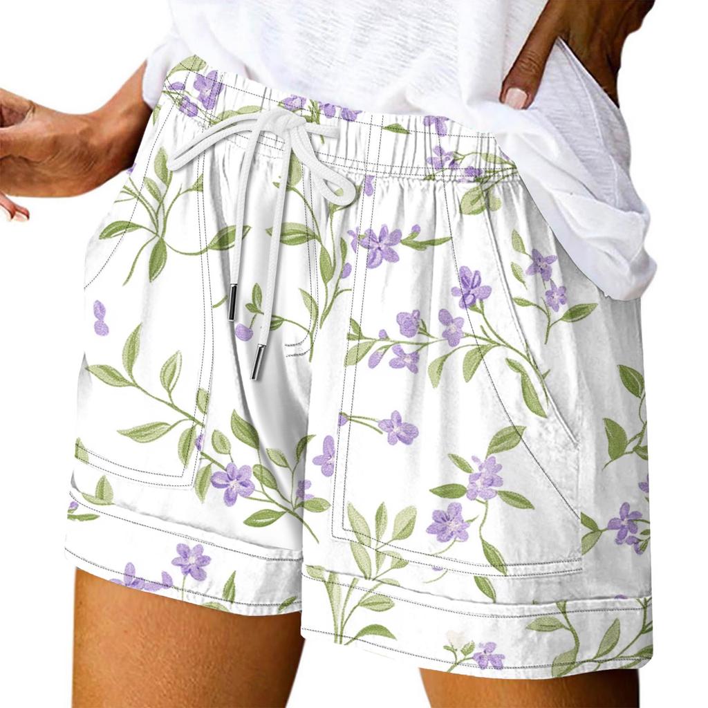 Women's Casual Summer Elastic Beach Shorts Print Casual Shorts
