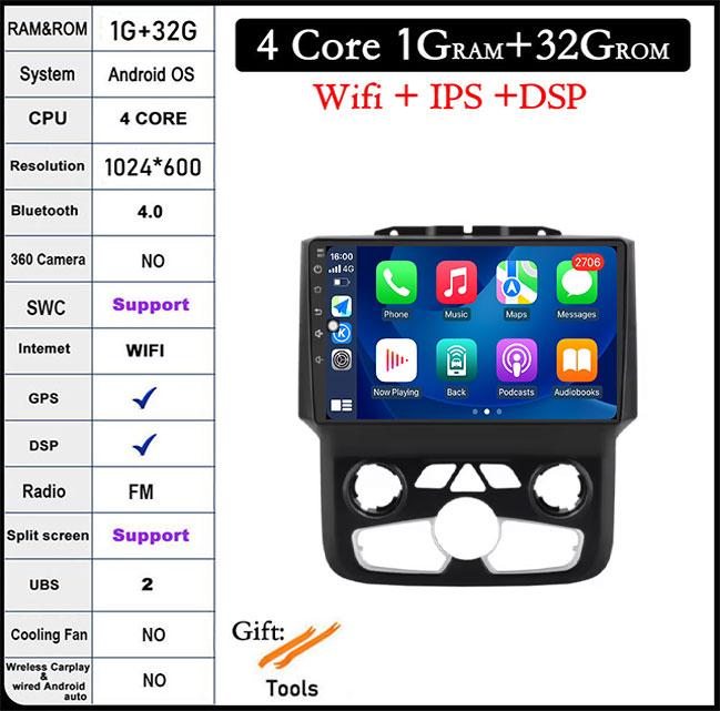 9-дюймовый Android Auto Car Radio для Dodge Ram 1500 2500 3500 2013-2018 Carplay Manual Ac StereoNavigation Carplay Touchscreen BT