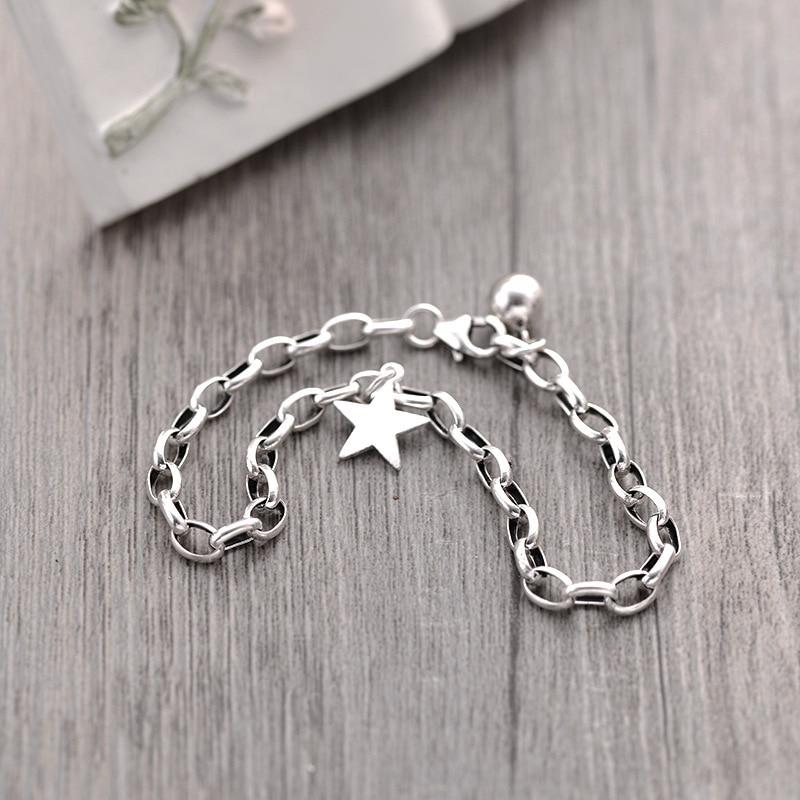 Sterling Silver Color Retro Star Bead Charm Wrist Bracelet Gathering Jewelry Bangle Women Wedding Occasion Bridal Gathering Present Present