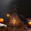 Halloween Witch Lamp Handcrafted Gothic Small Stained Glass Witch Figurine with Warm Light Desktop Standing Night Light for Home Shelf Mantel Decor