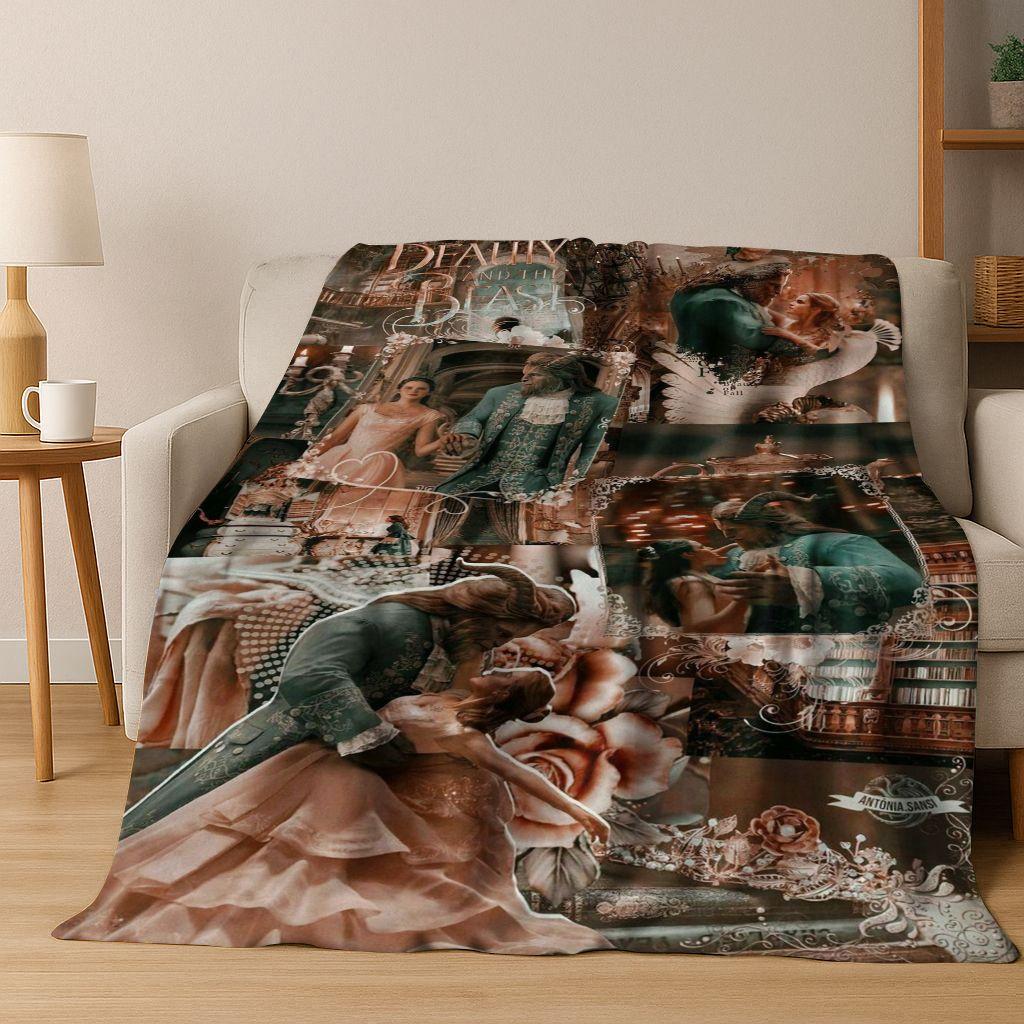 3D Beauty and The Beast Lovely Cartoon Flannel Blanket,Warm and Cozy Soft Throw Blanket for Home Bedroom Bed Sofa Cover Gift Kid