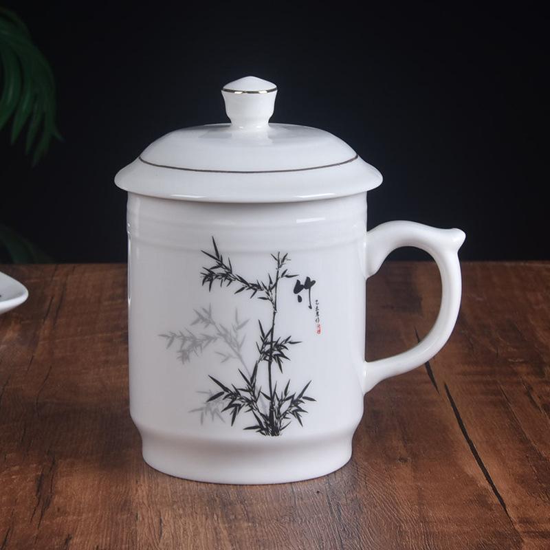 Керамическая чайная чашка Meilan с рисунком бамбука и хризантем, большая емкость, для дома, с крышкой для офиса, конференц-чашка, чашка для гостей, подарочная чашка