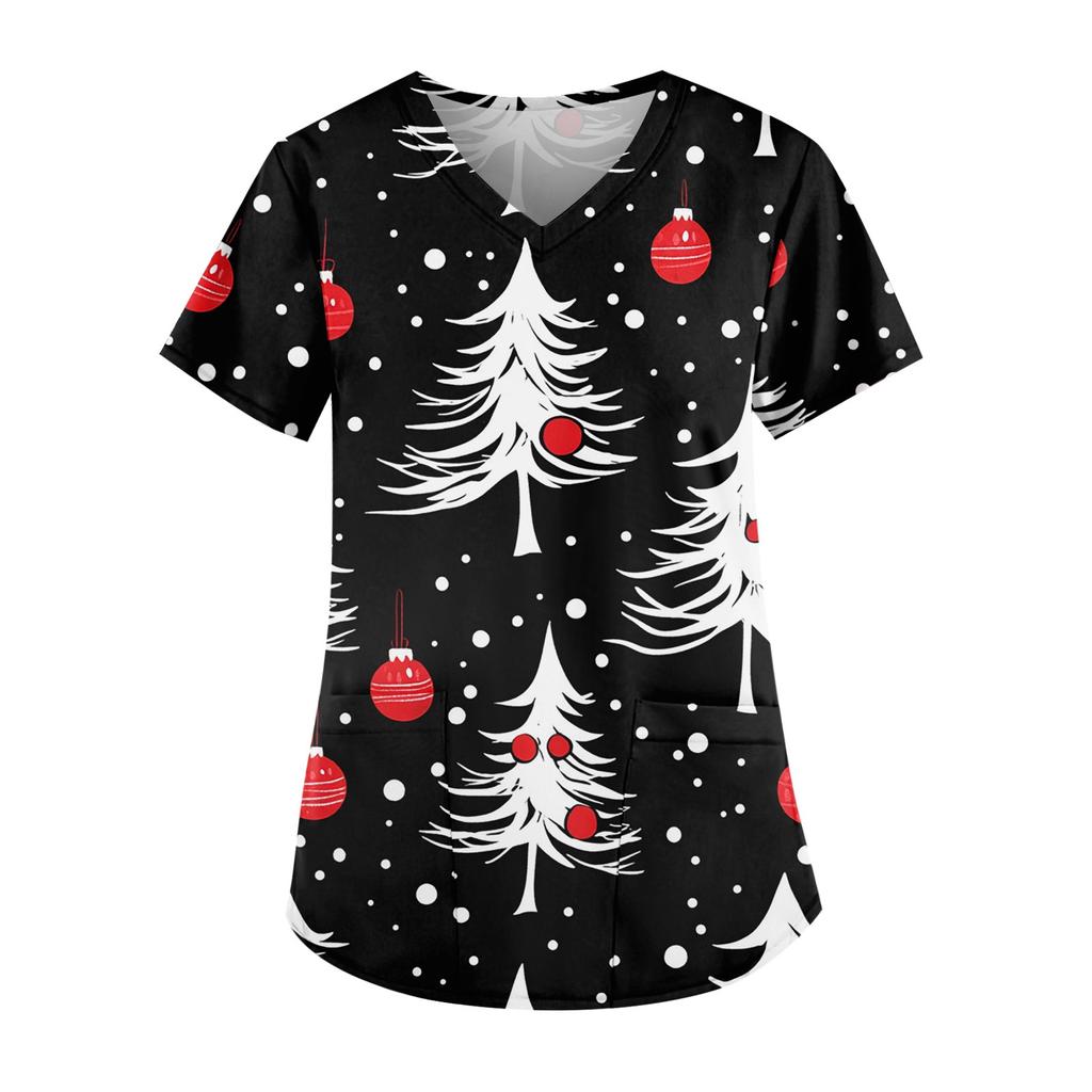 Рабочая форма больших размеров с принтом, топы для женщин, забавные футболки с v-образным вырезом и короткими рукавами, рабочая одежда, футболка с карманами