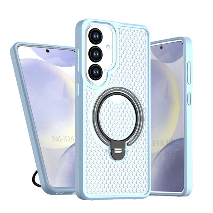 Colored Cooling 360° Rotation Ring Magnetic Phone Case For Galaxy S26 FE/S25 FE 5G, Honeycomb Heat Dissipation Shockproof Wireless Charging Cover