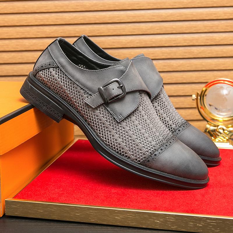 Men's Shoes Large Size Spring and Autumn New Leather Shoes Fashionable Men's Hollow Casual Leather Shoes Korean Version Trendy Breathable Sandals