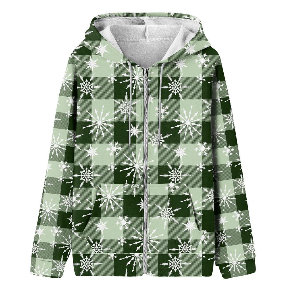 Женская мода повседневная рождественская печатная толстовка осень и зима длинный рукав с карманом кардиган куртка куртка с капюшоном пальто