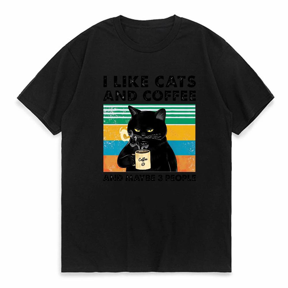 I Like Cats And Coffee Funny Print Tshirt Unisex Spring Summer Casual Loose Cotton Hip Hop Neutral Tee