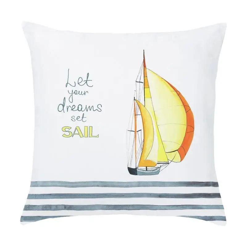 Cartoon Nautical Series Hot Air Balloon Lighthouse Print Pillow Cover Home Room Office Seat Living Room Sofa Cushion Cover
