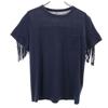 Made In Japan Linen Blend Short Sleeve Fringe T-shirt 2 Navy Poke T Women Used