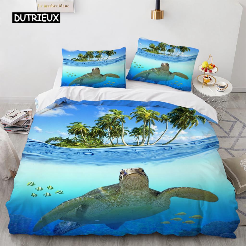 Комплект постельного белья с 3D-изображением морской черепахи, психоделическое животное, пододеяльник, покрывало, односпальное, двуспальное, двуспальное, двуспальное, полиэстеровое одеяло