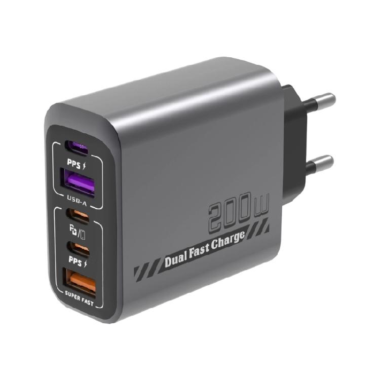 Настенное зарядное устройство 200 Вт с 3 портами Type-C и 2 портами USB-A для телефонов, планшетов, ноутбуков. Для дома, офиса, рабочего места и путешествий.