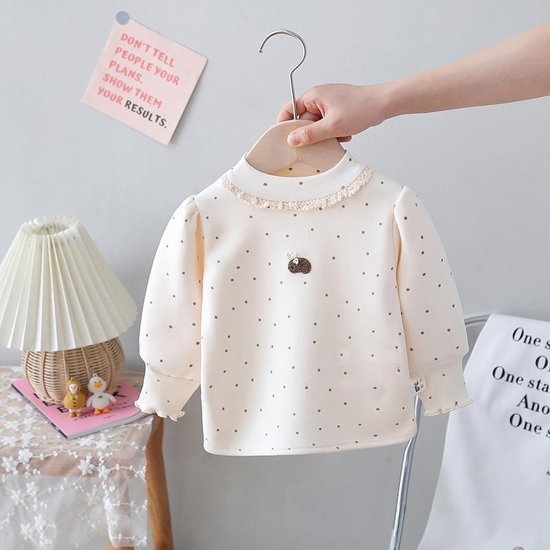 Children Dot Clothing Girls Long Sleeve T-Shirt Soft Fabric Half-High Collar and Puff Sleeves Perfect for Play and School T-Shirts