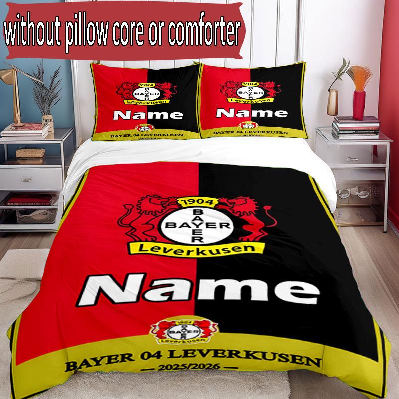 3pcs Duvet Cover Set (1*Duvet Cover + 2*Pillowcase, Without Core), Custom Name Bayer 04 Leverkusen Pattern Bedding Set, Home Bedroom Decor Gift