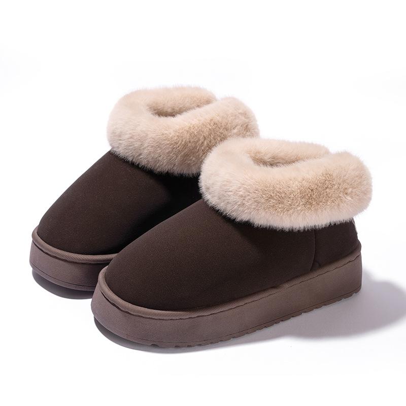 Mingsheng Platform Cotton Shoes Winter Home Wool Slippers Autumn and Winter Wear Non-slip Plush High-top Snow Boots