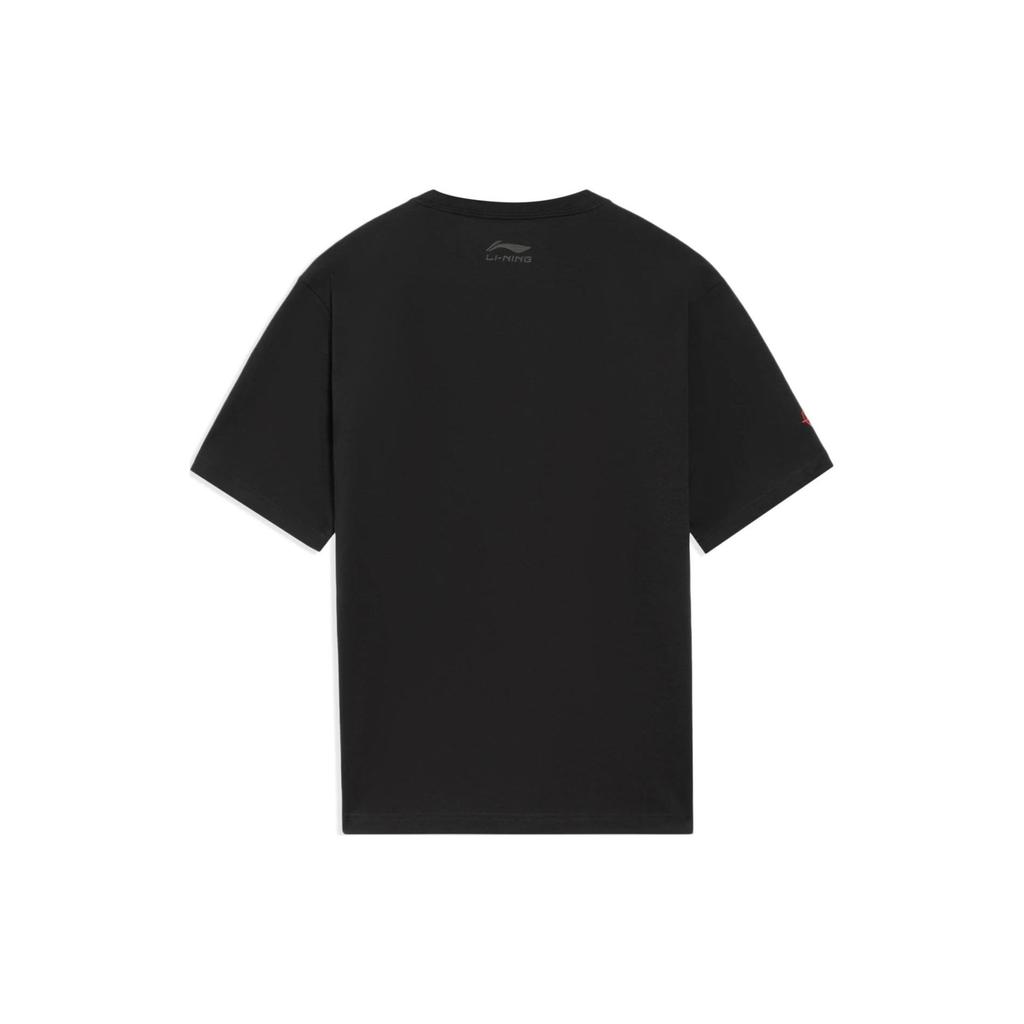 Li Ning Minimalist Letter Print Crew Neck Casual Short Sleeve T-Shirt Unisex Tops Black AHSS881-3