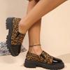 Fashion Leopard Patchwork Loafers for Women Retro Round Toe Flock Platfrom Shoes for Woman Retro Thick Soles Single Shoes Mujer
