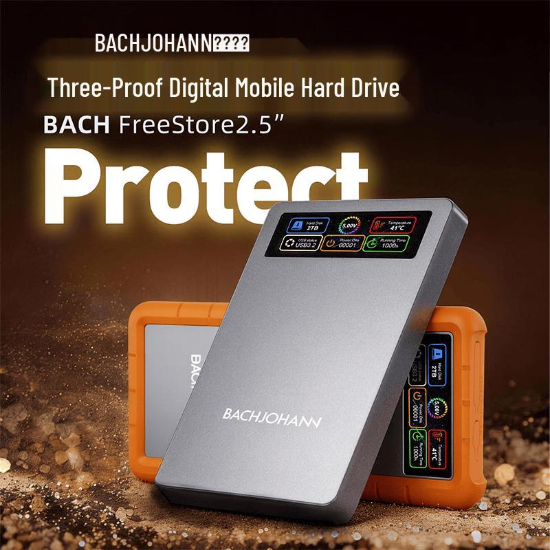 Bach John HD-01 Rugged 1TB Portable External Hard Drive with Digital Display