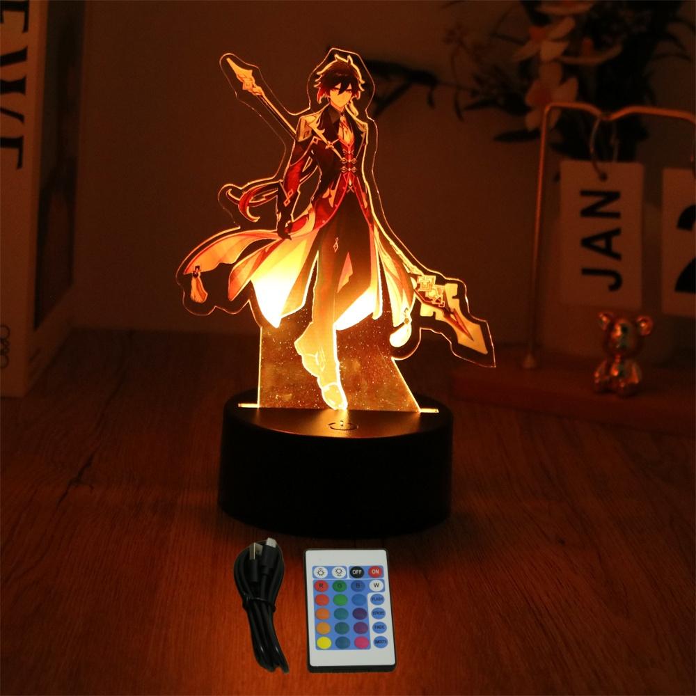 Anime Figures 3D Lamp Zhongli Xiao Genshin Impact LED Night Light Smart Touch Remote RGB Decoration Room Kid Birthday Toys Gifts