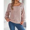 Autumn and Winter Casual Square Collar Button Solid Color Hollow Lantern Sleeve Sweater