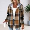 Drawstring Hoodie Plaid Print Long Sleeves Single-breasted Thick Plush Warm Cardigan Daily Casual Coat