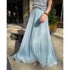 2025 Summer Women New Skirts Solid Elastic Waist Pleated Elegant Skirts