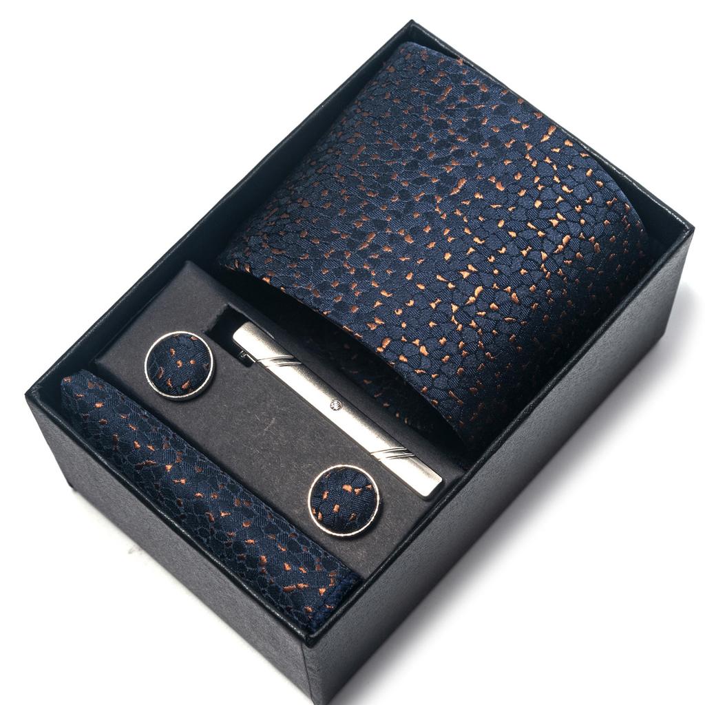 Галстук мужской деловой подарочный набор из шести предметов в полоску сетчатый цвет ручной работы 8 см с подарочной упаковкой