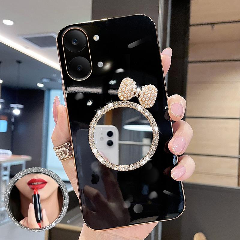 For Xiaomi Poco X8 Pro Case Soft Plating brick inlaid pearl butterfly makeup mirror Smooth Electroplated For Xiaomi Poco X8 Pro Back Cover