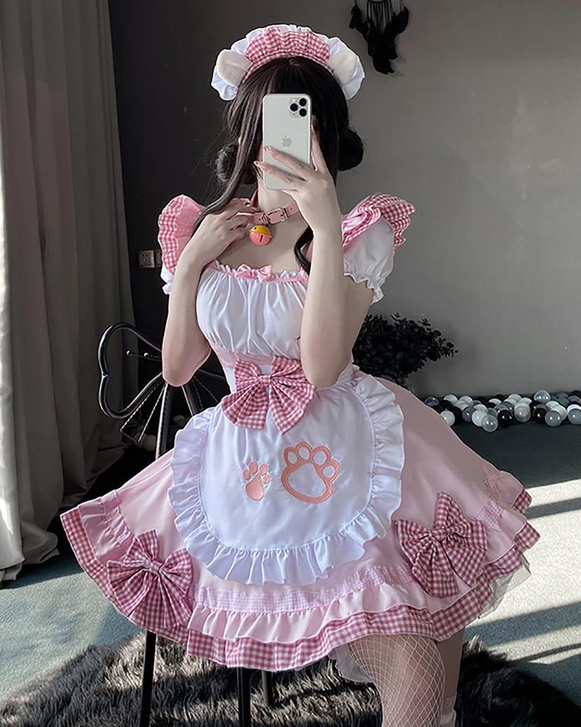 Униформа горничной Косплей Сексуальная Милая Кошка Лолита Униформа Аниме Платье Кружевной Костюм Идола Готическая Лолита Повязка На Голову Косплей Горничная Кафе Кафе Костюм Милый Сексуальный