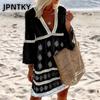JPNTKY Модные летние весенние повседневные платья с рукавом 3/4 и V-образным вырезом
