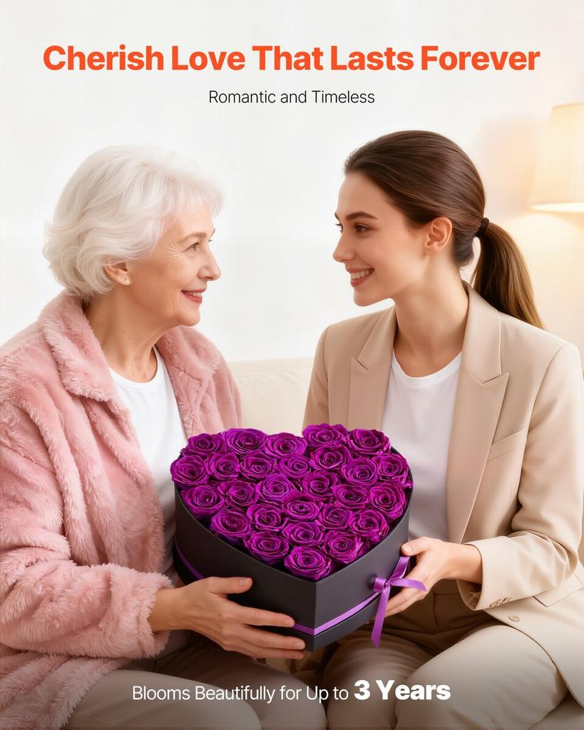 Forever Flowers, 27 Preserved Roses in Heart Shape Box, Eternal Flowers Immortal Bouquet Birthday Present for Women Her Wife Mothers, Anniversary,