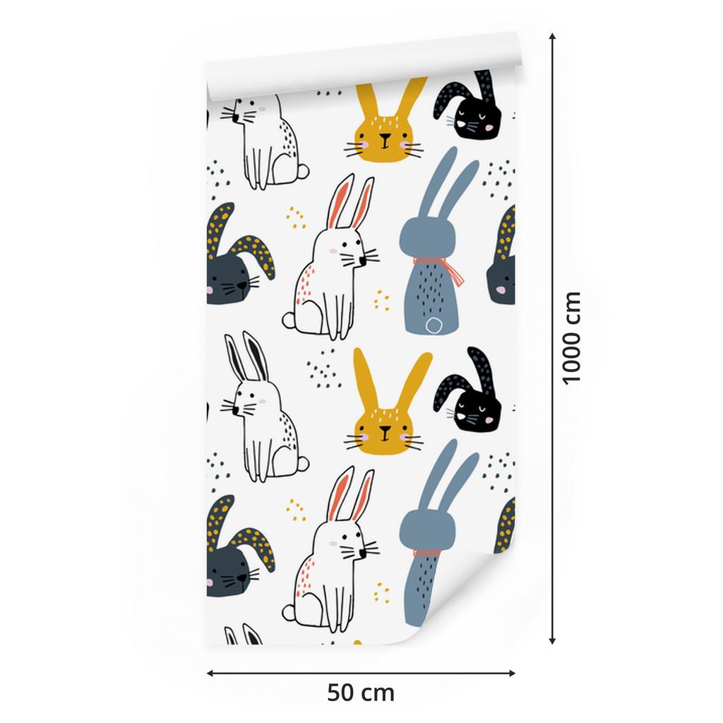 Wallpaper Rabbits on a white background for the living room and bedroom 50x1000