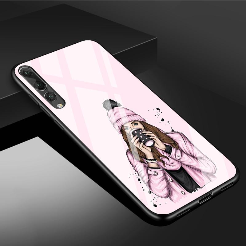 Женский чехол из закаленного стекла для телефона Huawei P20 P30 P40 P40 Lite Pro Psmart Mate 20 30 Cover Shell
