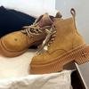 Fashion Yellow Chunky Platform Boots Women Fiber Leather Luxury Design Shoes for Women Thick Bottom Heightening Retro Ankle Boots Botas